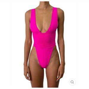 Riot Swim Neon Pink High Leg Cut Thong One Piece XS